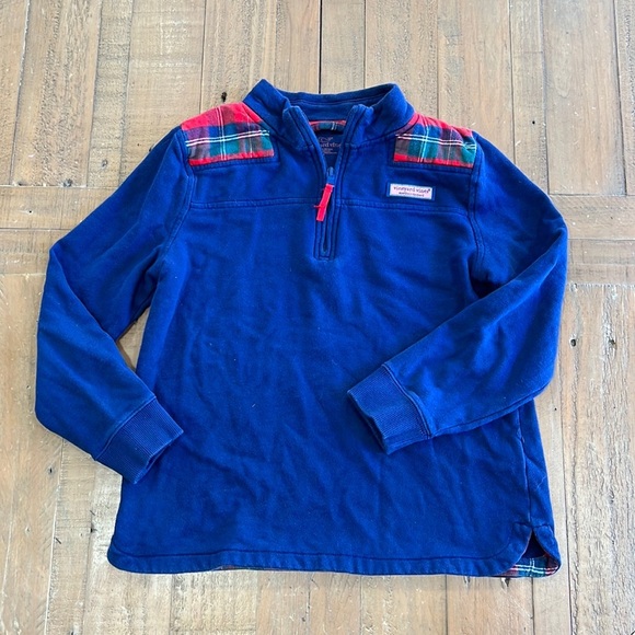 Vineyard vines navy plaid quarter zip pullover - Picture 1 of 5
